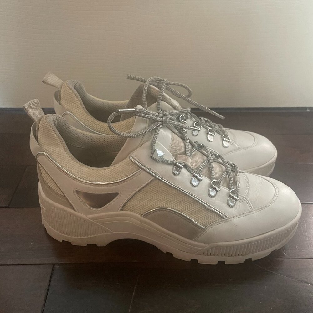 Michael Kors Women's Brooke White Leather & Scuba Trek Lace-Up Sneakers size 10